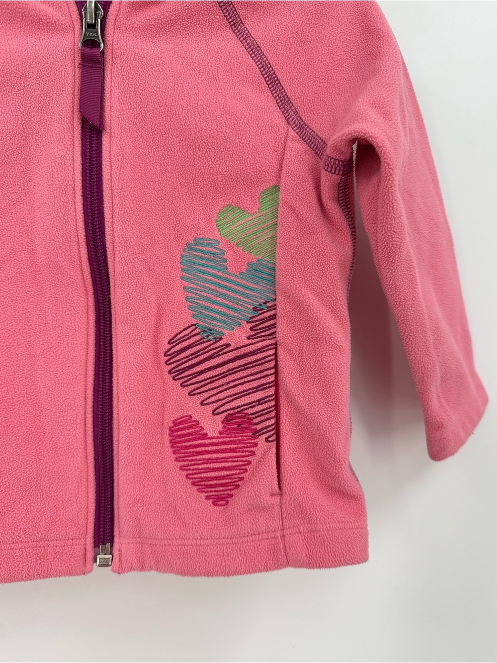 REI Pink Fleece Embroidered Full Zip Jacket Size 18 Months - Picture 2 of 4